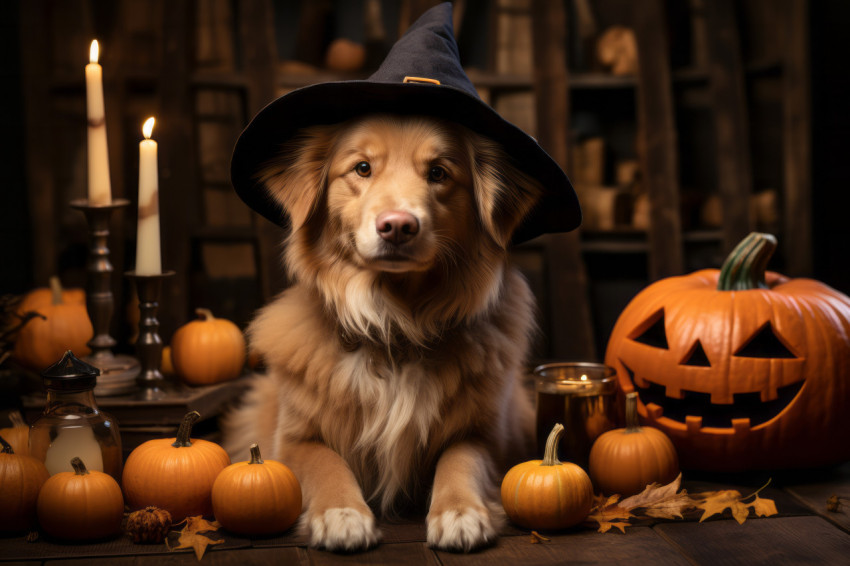 Golden Retriever dog wearing a Halloween costume | Unreal Images - Free ...