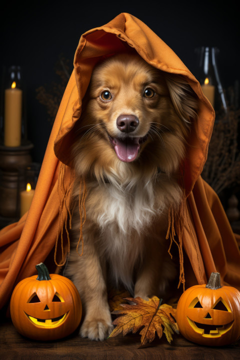 Golden Retriever dog wearing a Halloween costume | Unreal Images - Free ...