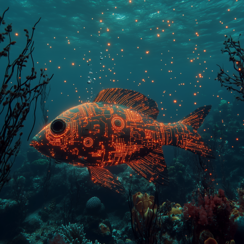 Digital Fish with Glowing Circuits Underwater | Unreal Images - Free AI ...